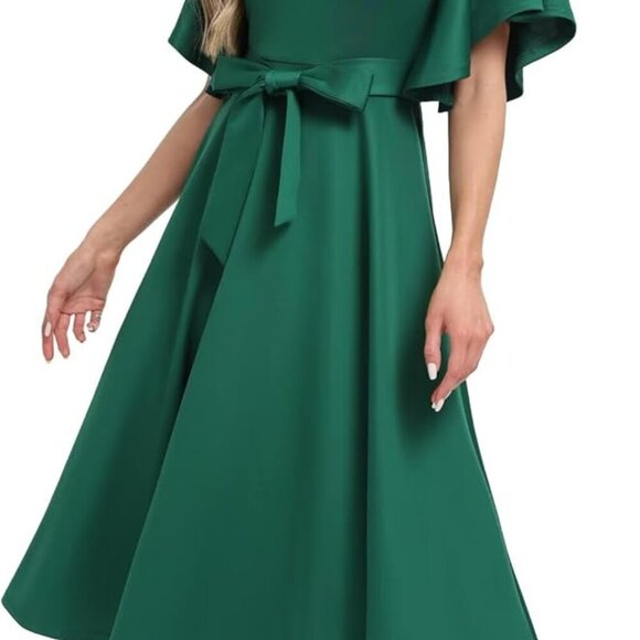 Women's Cocktail Dress Polyester V-Neck Ruffled Sleeve Elegant Party Wear - Picture 5 of 8